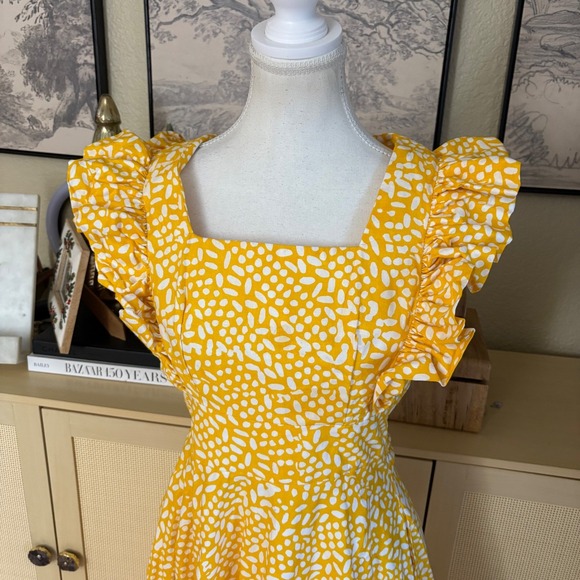 SIKA ANTHROPOLOGIE Marigold Ruffled Maxi Dress Spot Size 8P - Picture 4 of 11